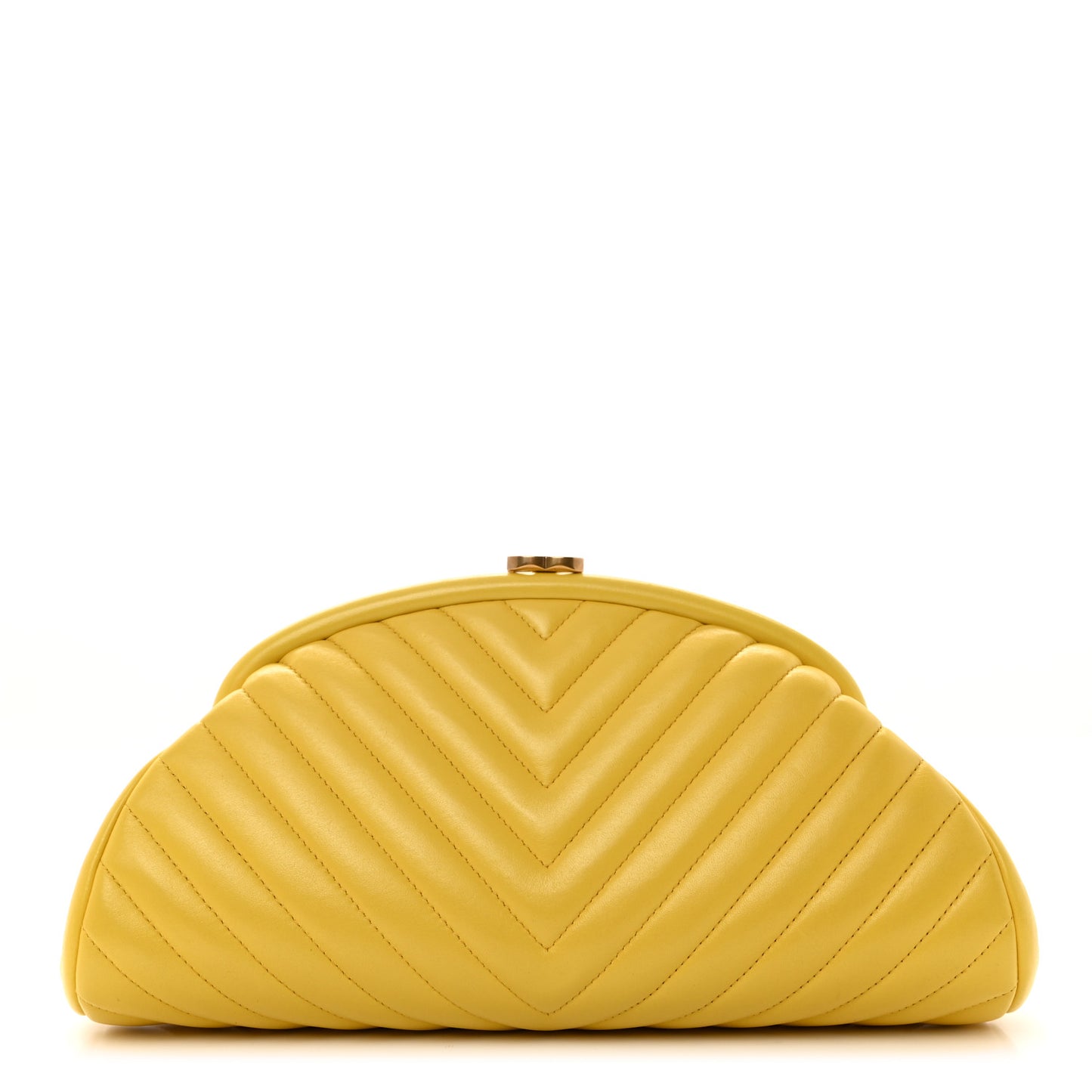Lambskin Chevron Quilted Timeless Clutch Yellow