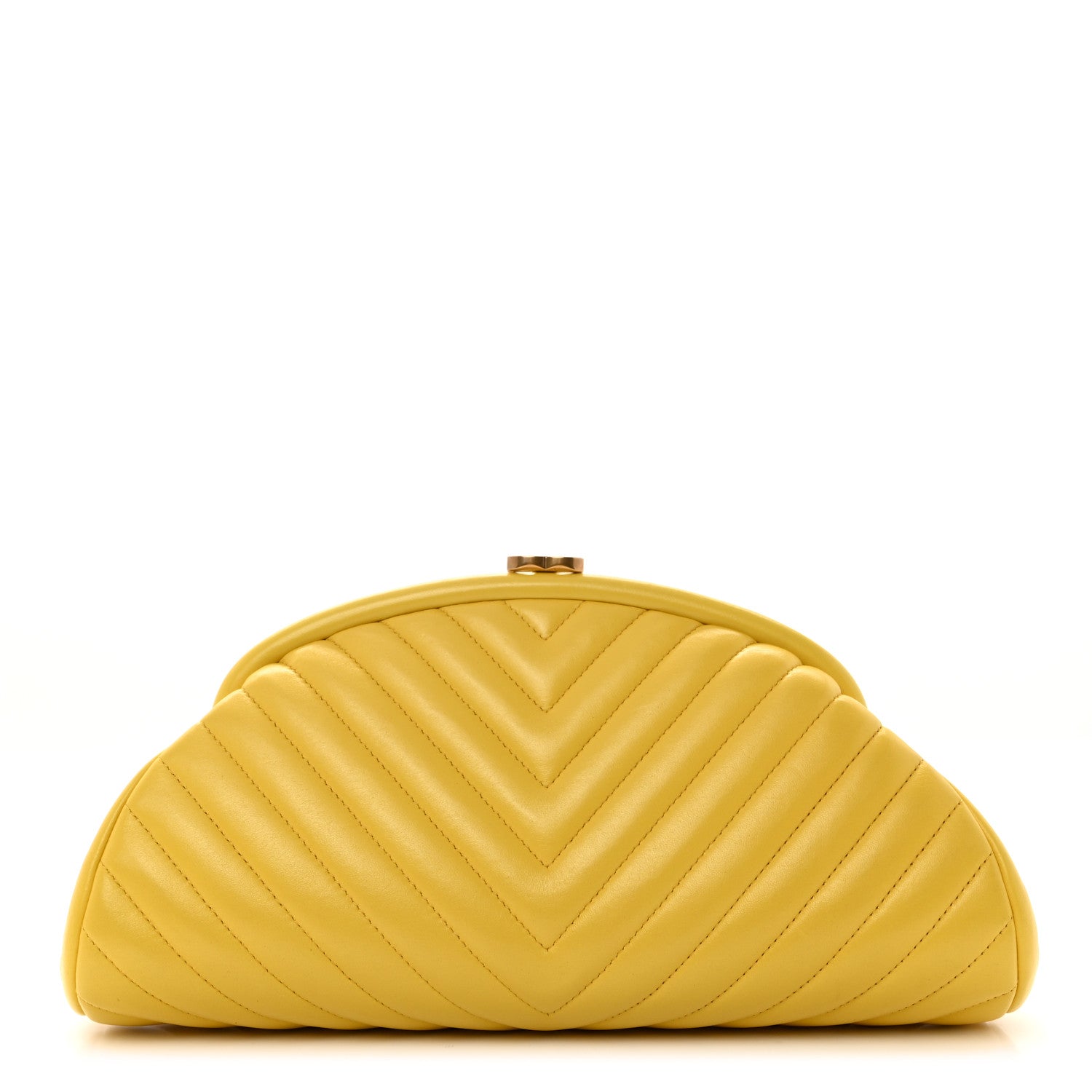 Chanel Lambskin Chevron Quilted Timeless Clutch Yellow 1 of 7