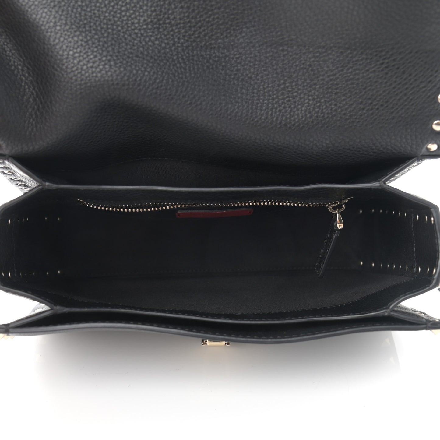 Pebbled Calfskin Medium Rockstud Flap Saddle Bag Black