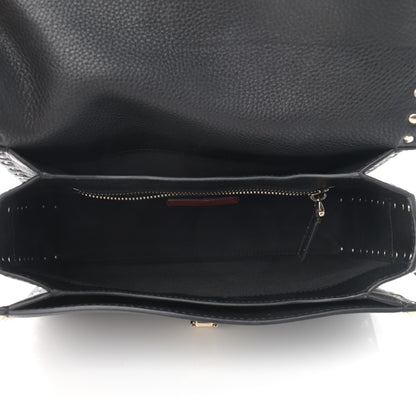 Valentino Garavani Pebbled Calfskin Medium Rockstud Flap Saddle Bag Black 7 of 12