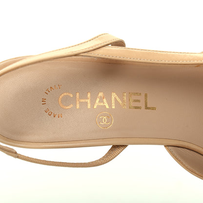 Chanel Goatskin Grosgrain Cap Toe CC Slingback Pumps 39 Beige Black 7 of 16