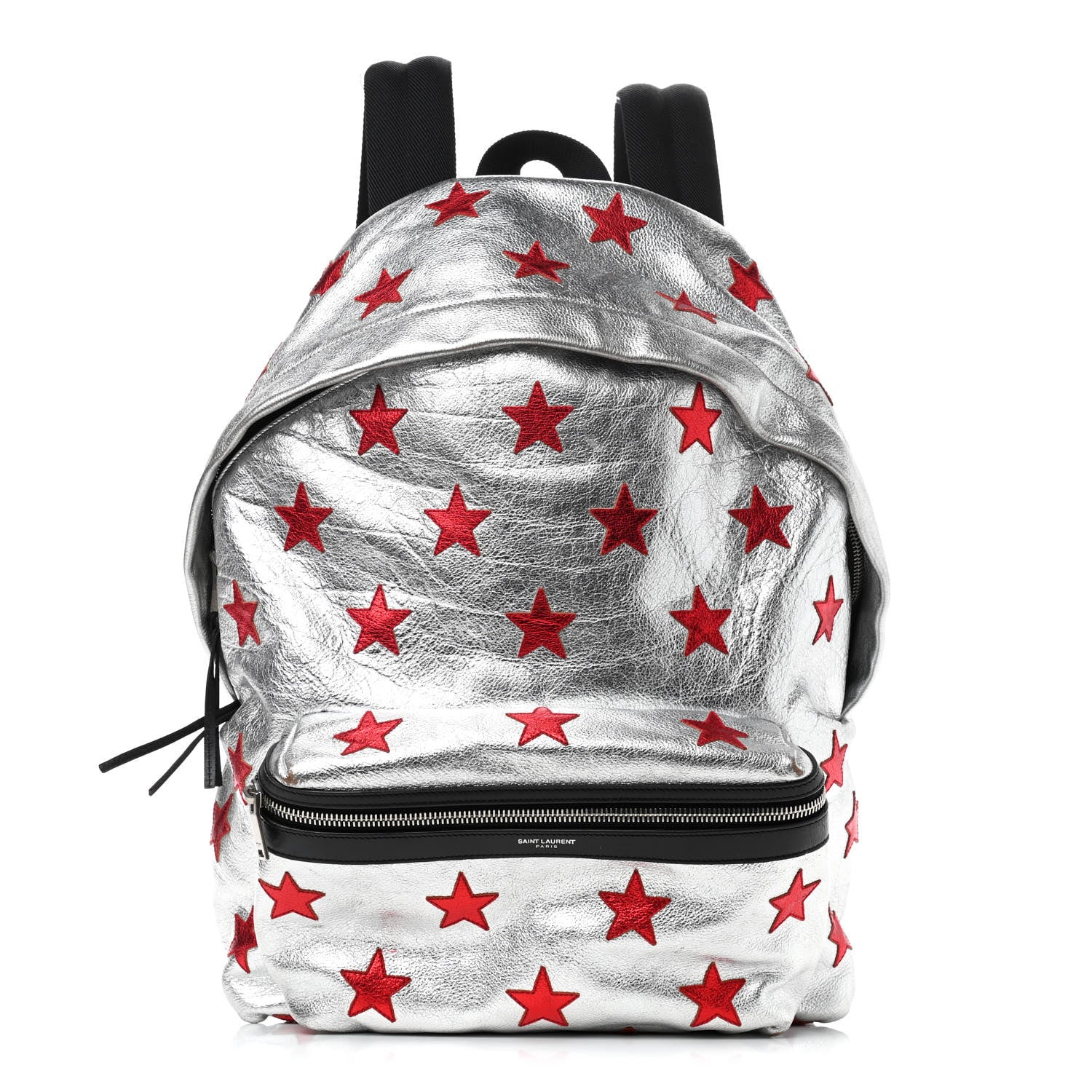 Saint Laurent Metallic Buffalo Star Hunting Backpack Silver Red 1 of 14