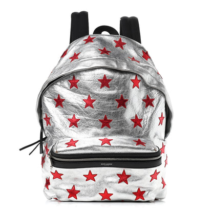 Saint Laurent Metallic Buffalo Star Hunting Backpack Silver Red 1 of 14