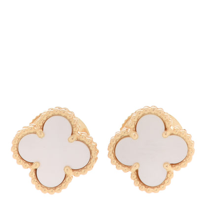 Van Cleef & Arpels 18K Yellow Gold Mother of Pearl Sweet Alhambra Earrings 1 of 13