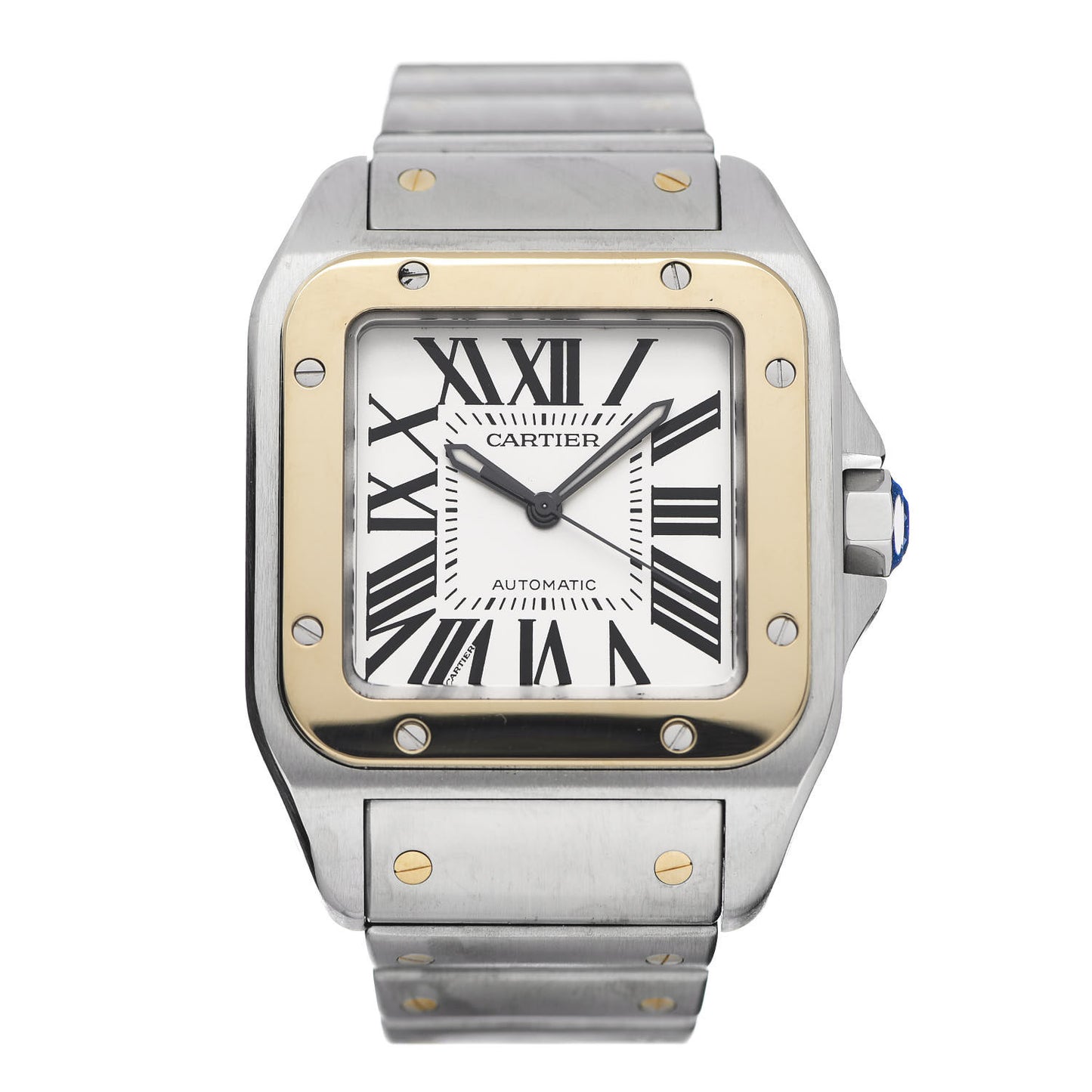 Stainless Steel 18K Yellow Gold 38mm Santos 100 Automatic Watch