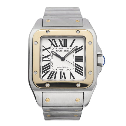 Cartier Stainless Steel 18K Yellow Gold 38mm Santos 100 Automatic Watch 1 of 6