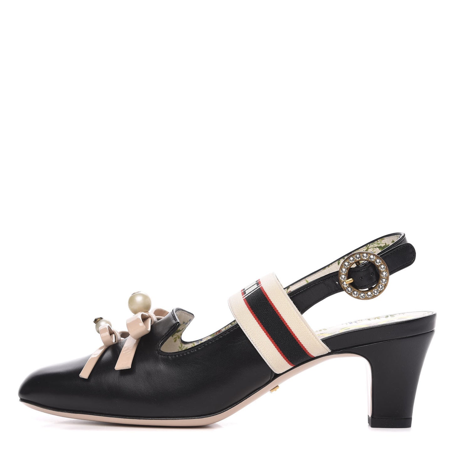 Malaga Kid Bow Ace Stripe Mid Heel Slingback Pumps 36.5 Black