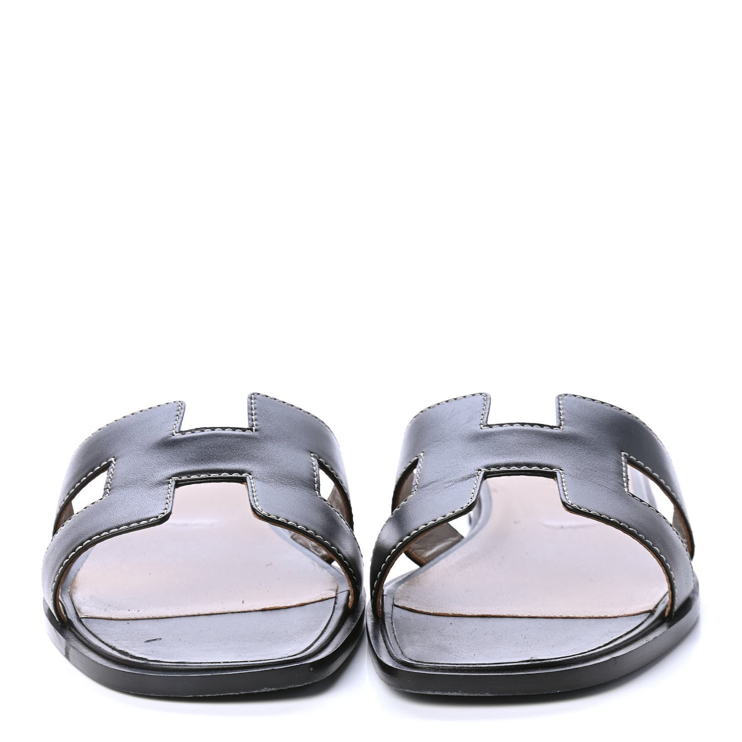 Hermes Box Calfskin Oran Sandals 38.5 Black 2 of 4