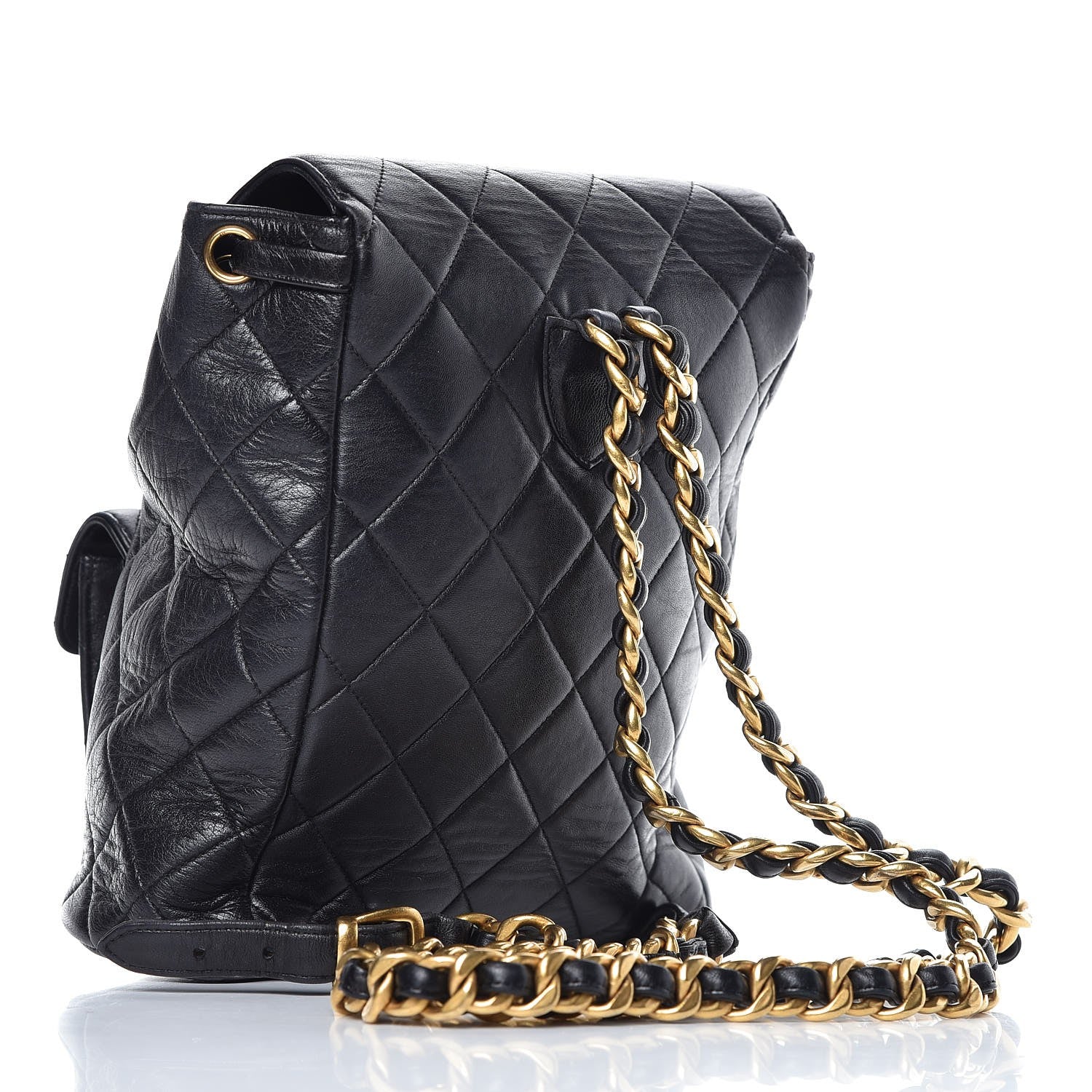 Chanel Lambskin Quilted Drawstring Backpack Black 3 of 10