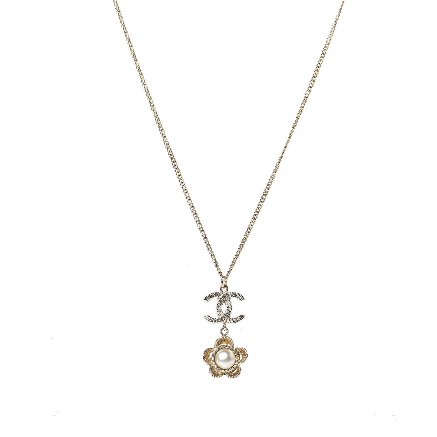 Chanel Pearl CC Camellia Pendant Necklace Gold 1 of 4
