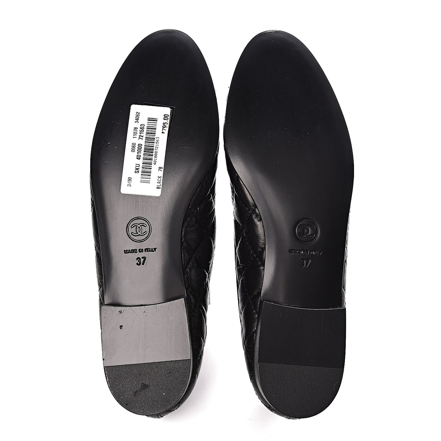 Aged Calfskin Quilted Cap Toe Ballerina Flats 37 Black