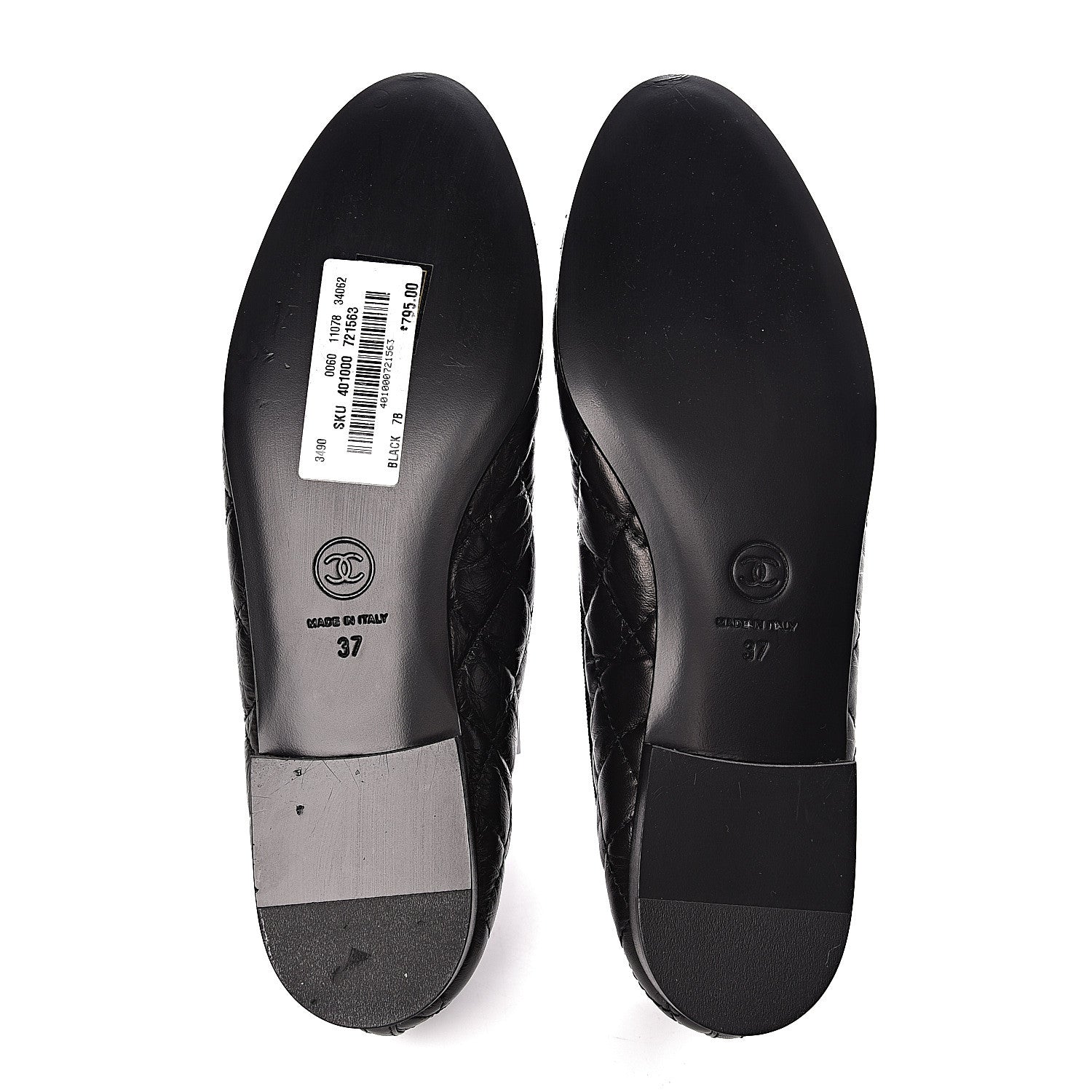 Chanel Aged Calfskin Quilted Cap Toe Ballerina Flats 37 Black 5 of 7