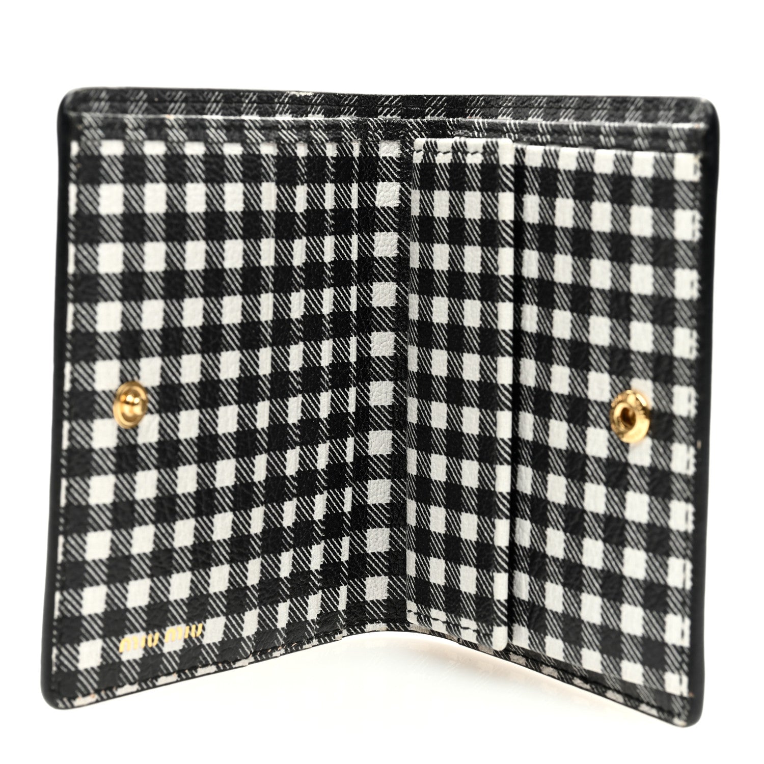 Miu Miu Goatskin Madras Wallet Black White 5 of 6