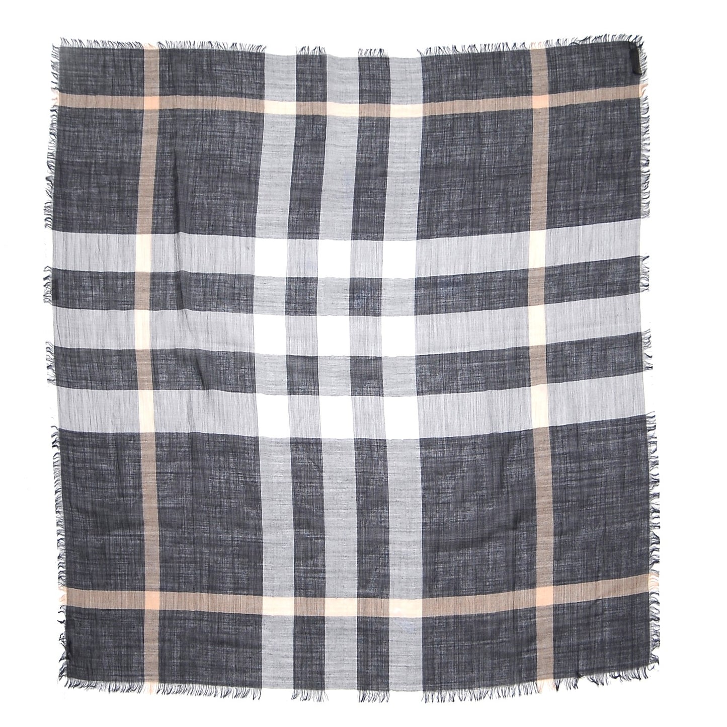 Silk Modal Wool Check Lightweight Scarf Black