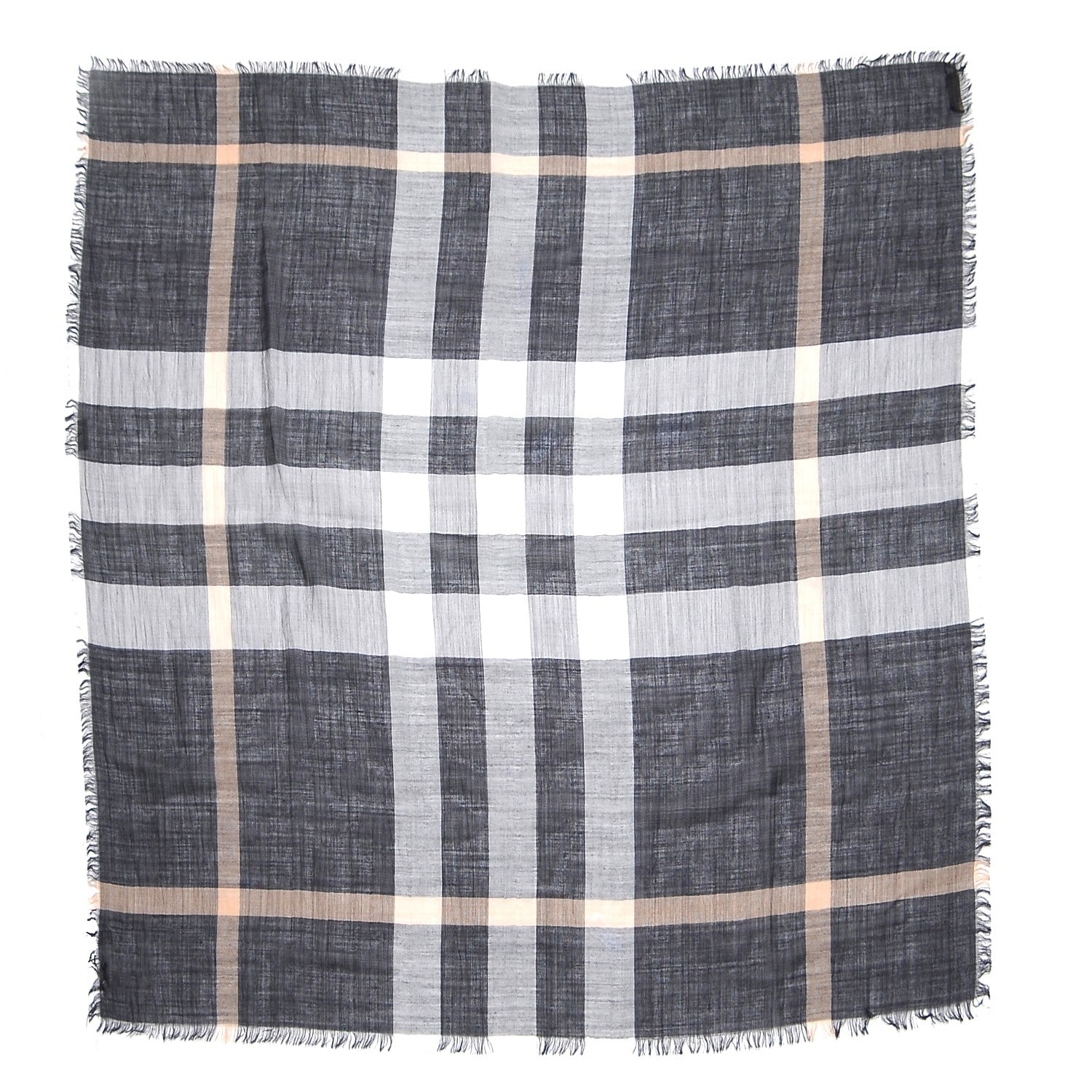 Burberry Silk Modal Wool Check Lightweight Scarf Black 3 of 4
