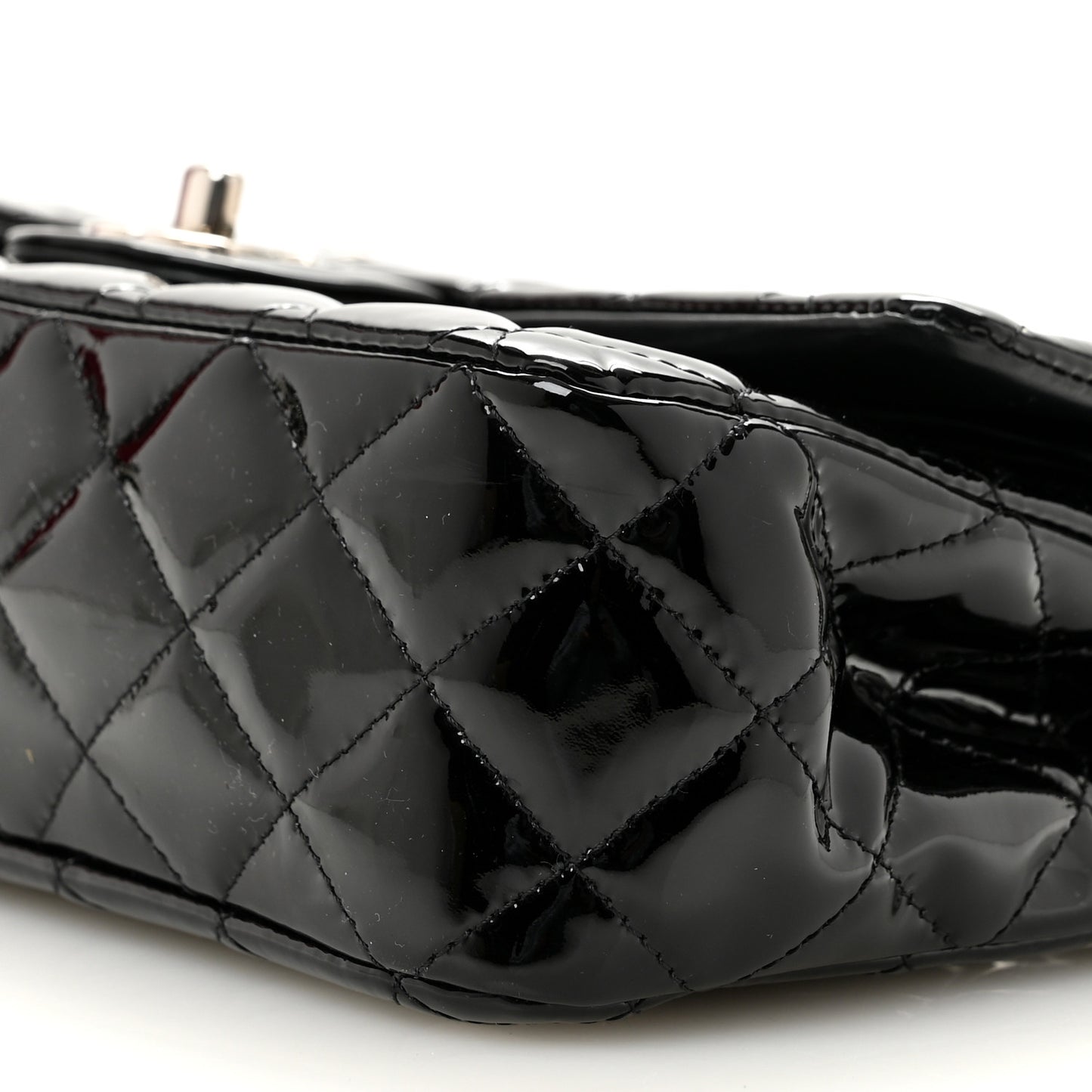 Patent Quilted Medium Double Flap Black