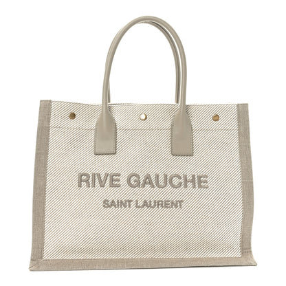 Saint Laurent Linen Calfskin Small Rive Gauche Tote Beige Sea Salt 1 of 9
