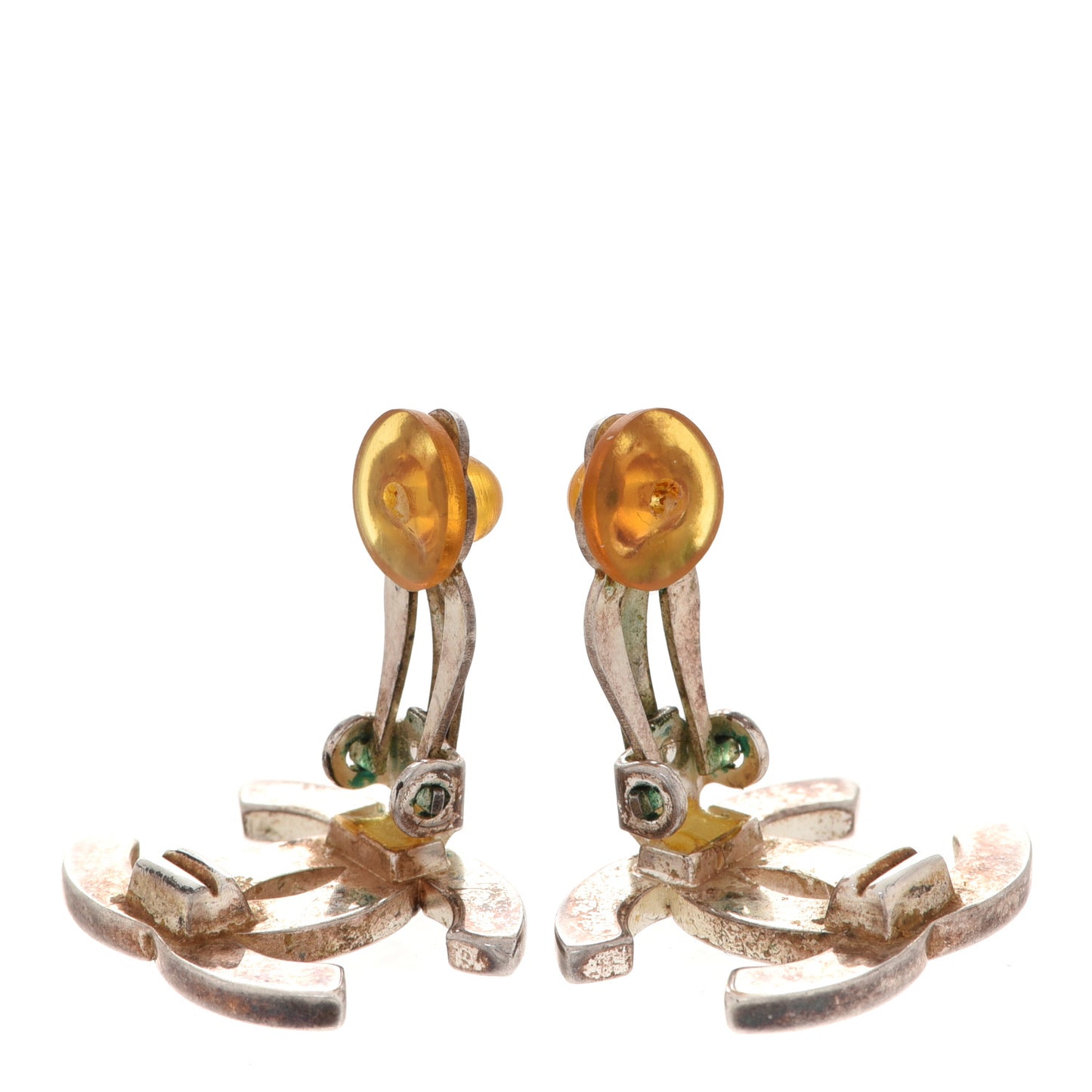 Metal CC Engraved Clip On Earrings Silver
