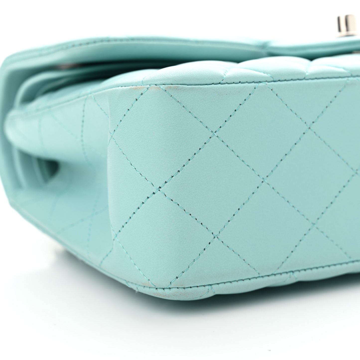 Lambskin Quilted Small Double Flap Light Blue