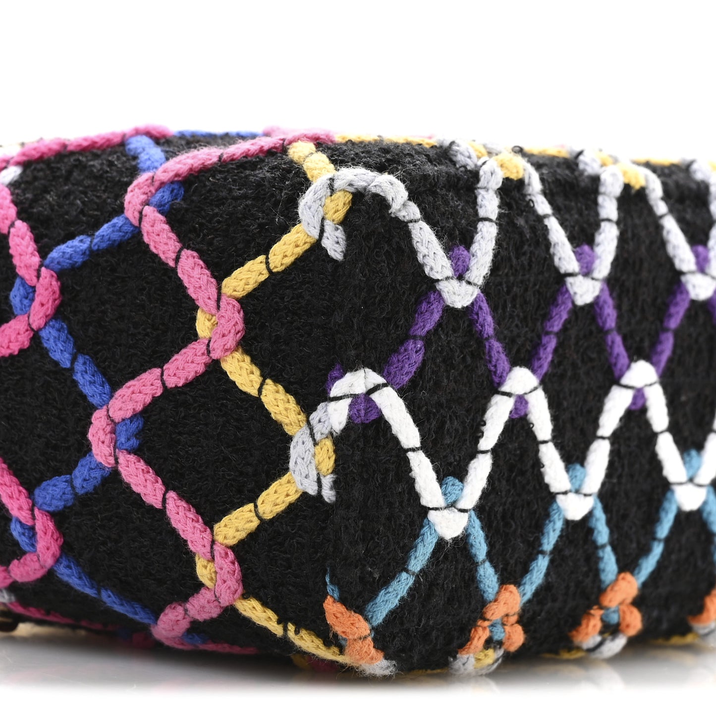 Tweed Diamond Threaded CC Pearl Crush Small Vanity Case With Chain Black Multicolor