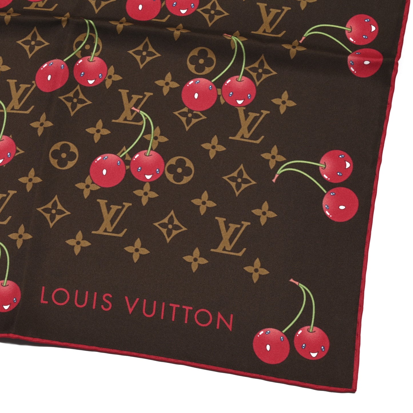 LV X TM Silk Monogram Cerises Square Scarf 90 Brown