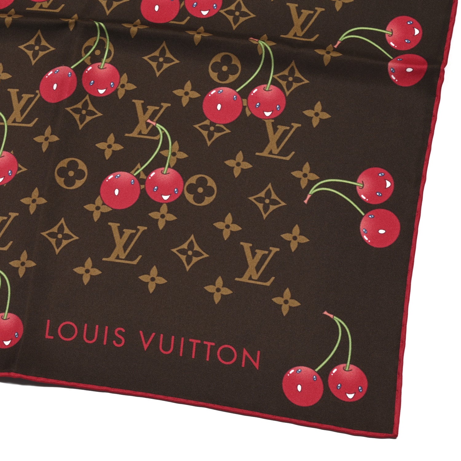 Louis Vuitton LV X TM Silk Monogram Cerises Square Scarf 90 Brown 2 of 3