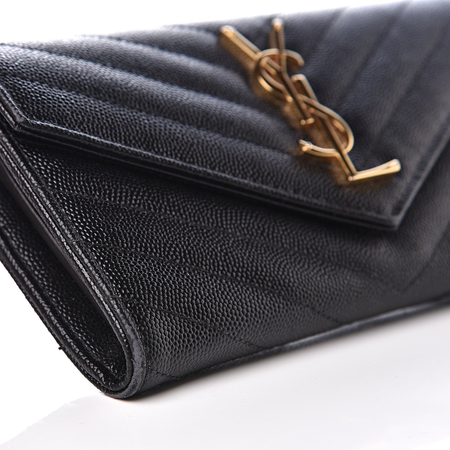 Saint Laurent Grain De Poudre Matelasse Chevron Monogram Flap Wallet Black 8 of 12