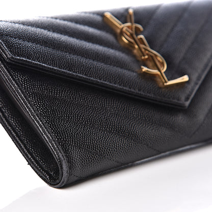 Saint Laurent Grain De Poudre Matelasse Chevron Monogram Flap Wallet Black 8 of 12
