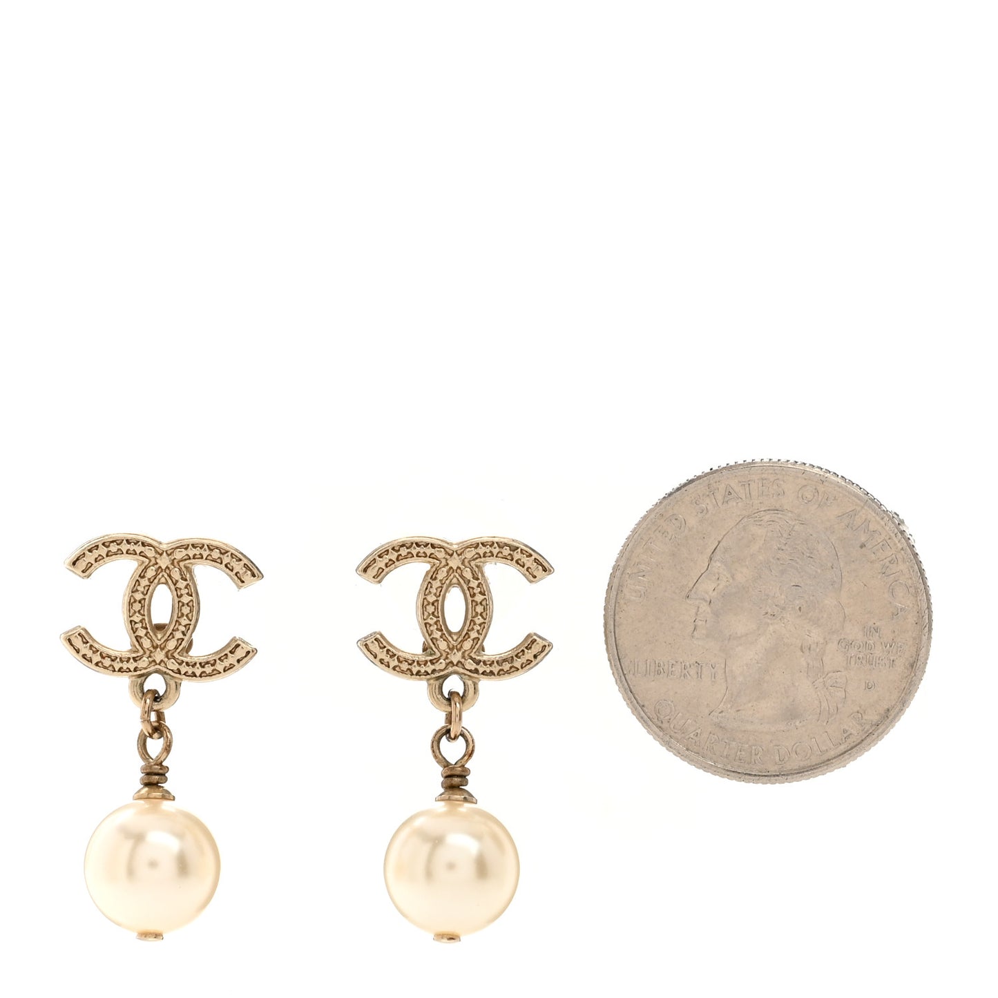 Crystal Pearl CC Drop Earrings Light Gold
