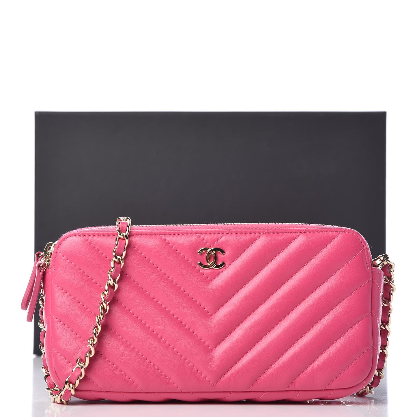 Lambskin Chevron Quilted Small Clutch With Chain Pink