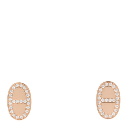 Hermes 18K Rose Gold Diamond Chaine d'Ancre Contour Stud Earrings 1 of 5