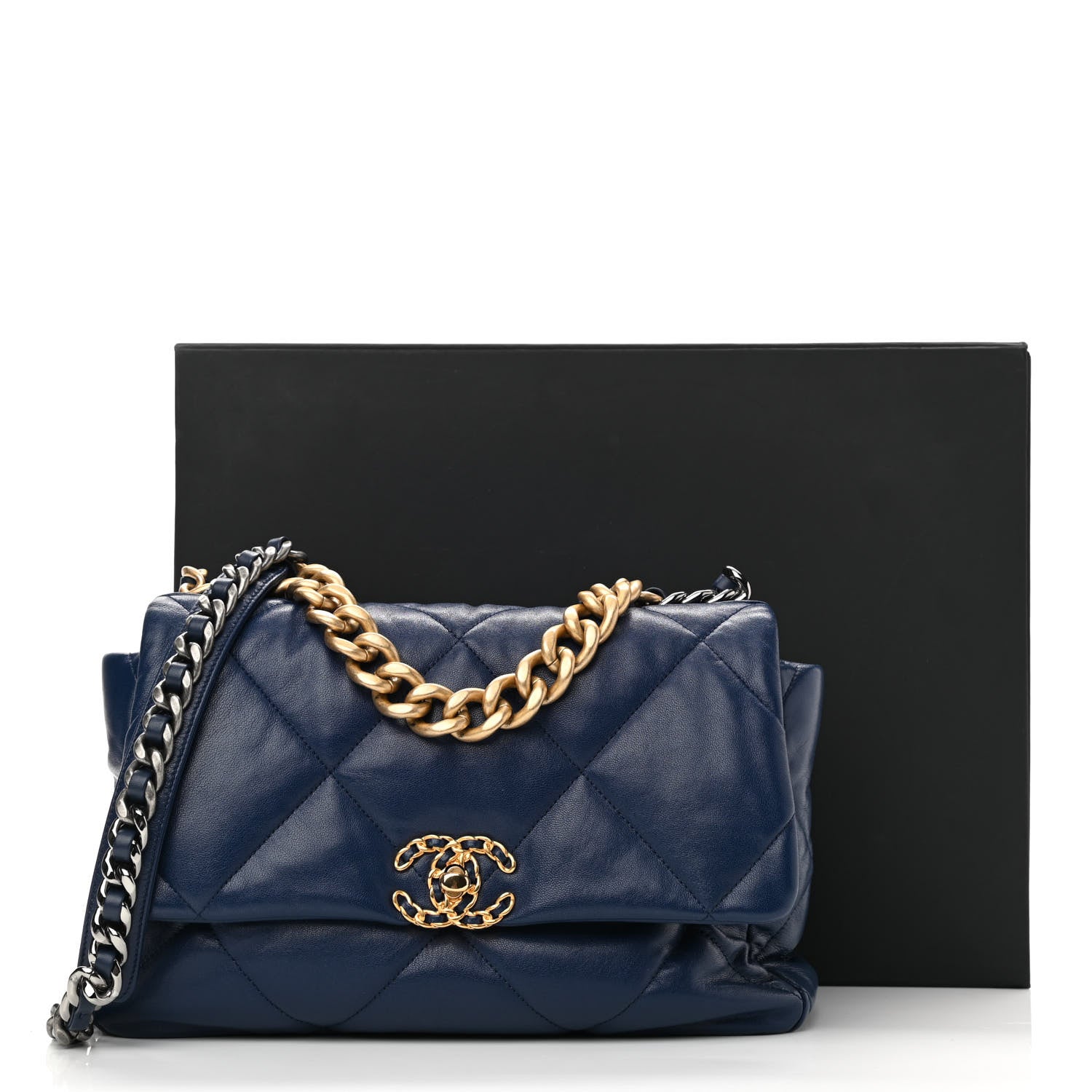 Chanel Goatskin Quilted Large Chanel 19 Flap Dark Blue 11 of 11