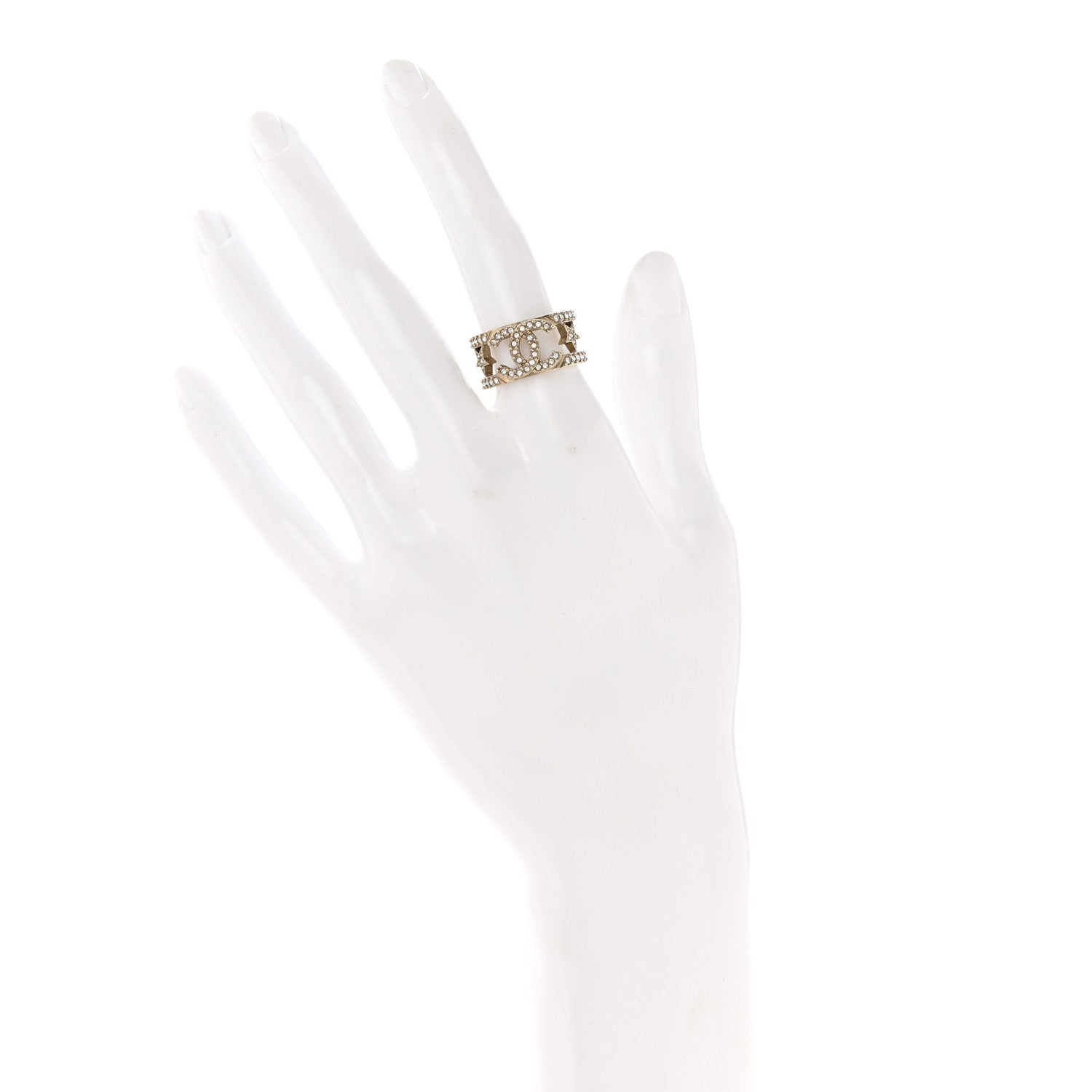 Chanel Metal Crystal CC Star Ring 51 Light Gold 2 of 5