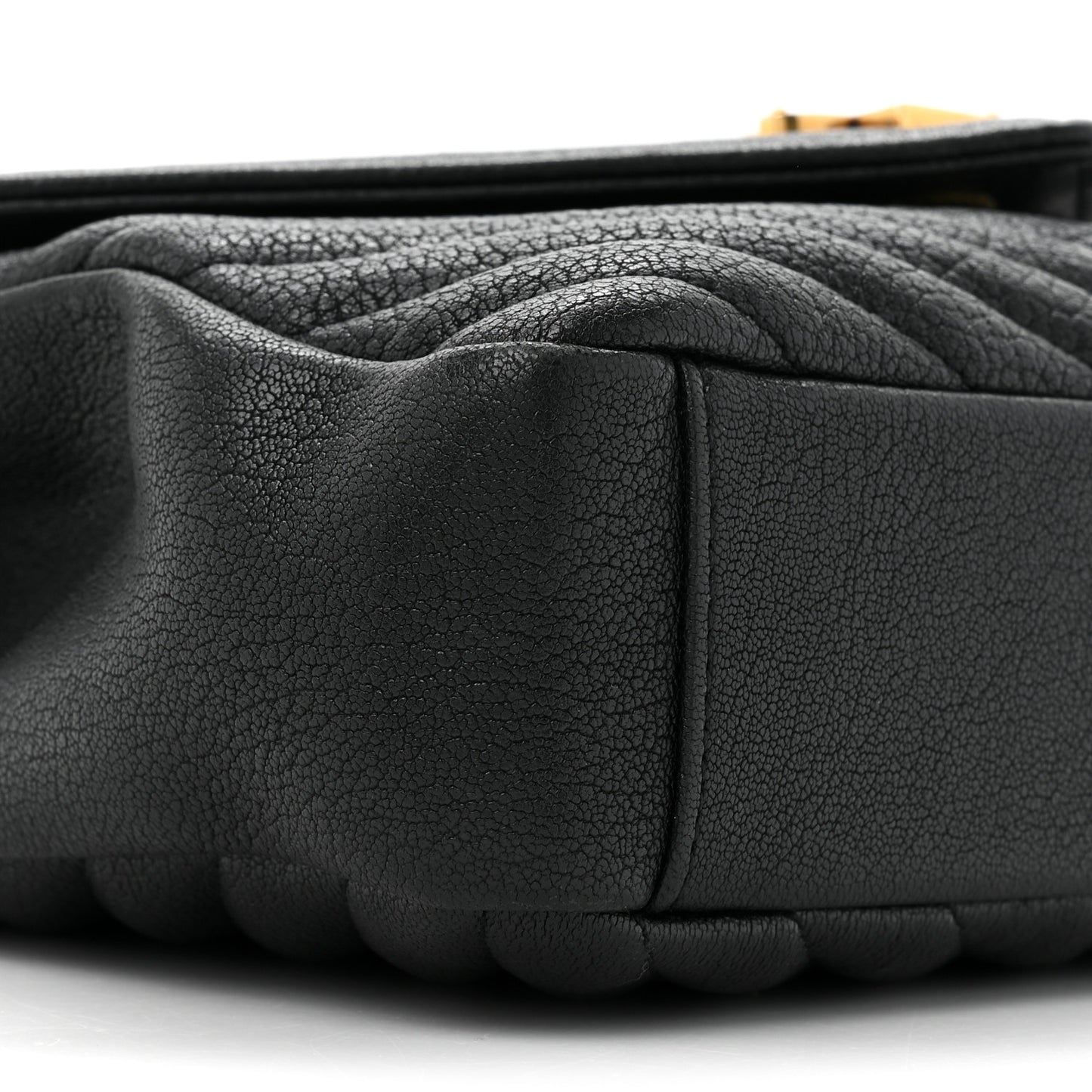 Sheepskin Matelasse Chevron Monogram Medium College Bag Black