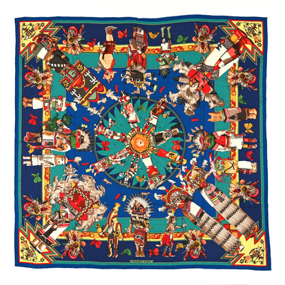 Hermes Cashmere Silk Kachinas Shawl 140 Cobalt 1 of 4