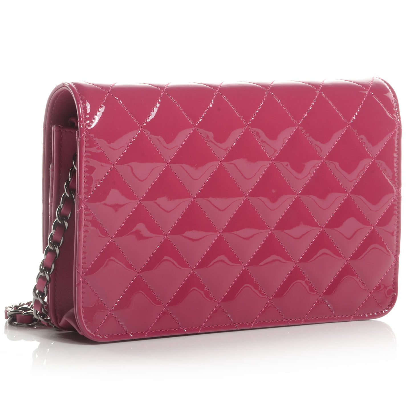 Patent Quilted Brilliant Wallet On Chain WOC Dark Pink