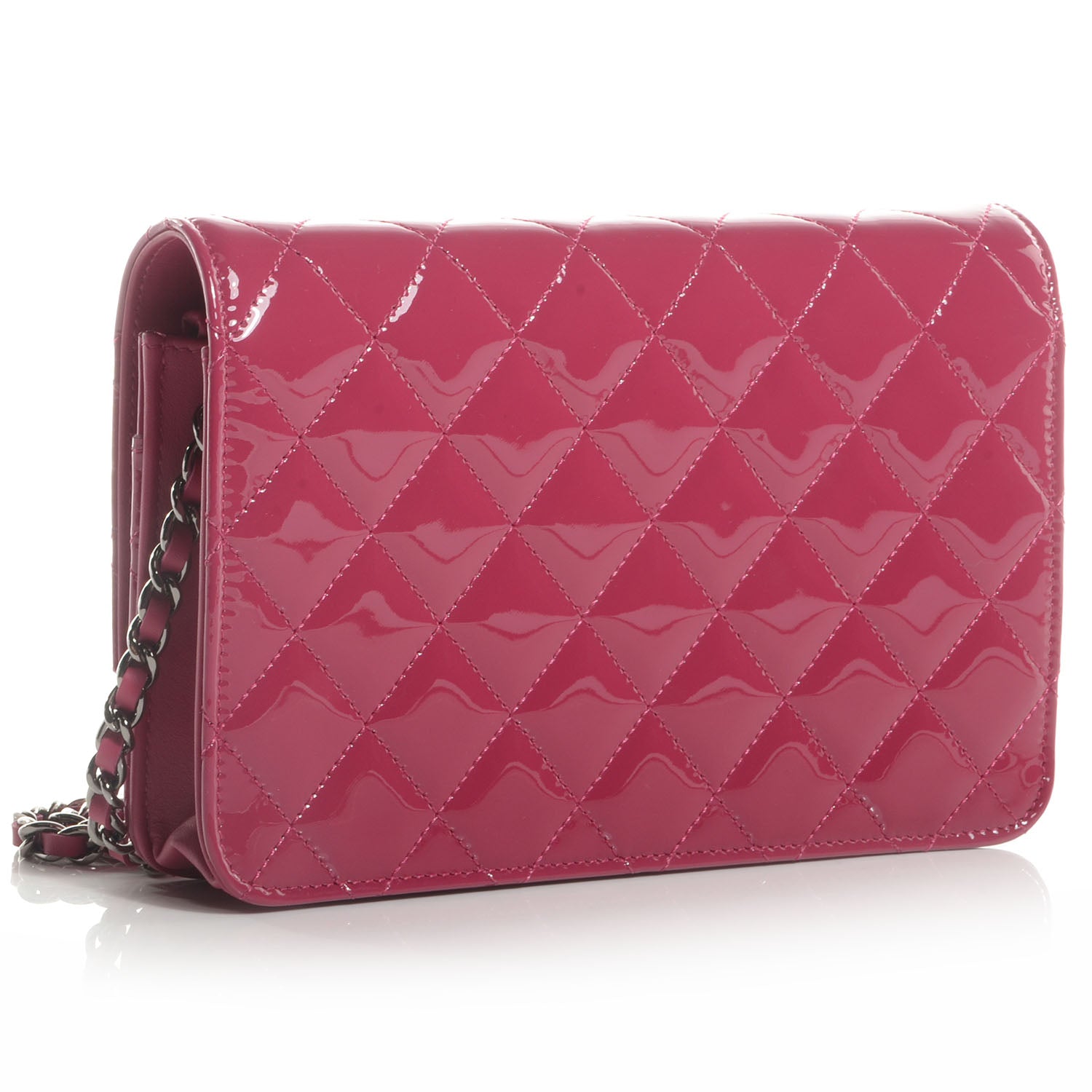 Chanel Patent Quilted Brilliant Wallet On Chain WOC Dark Pink 3 of 8