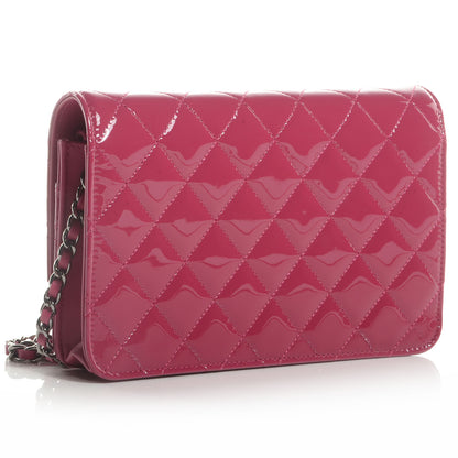 Chanel Patent Quilted Brilliant Wallet On Chain WOC Dark Pink 3 of 8