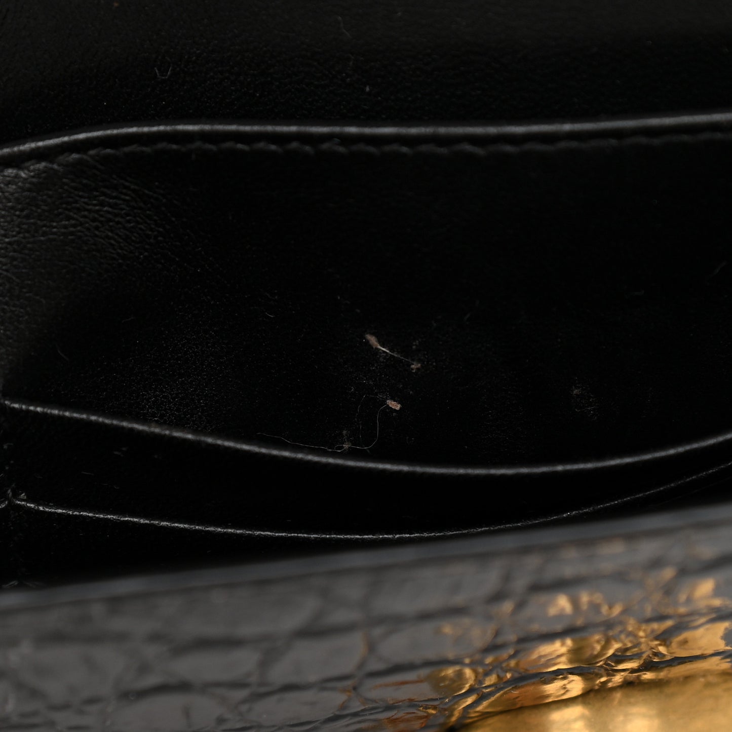 Calfskin Crocodile Embossed Monogram Cassandra Chain Wallet Black