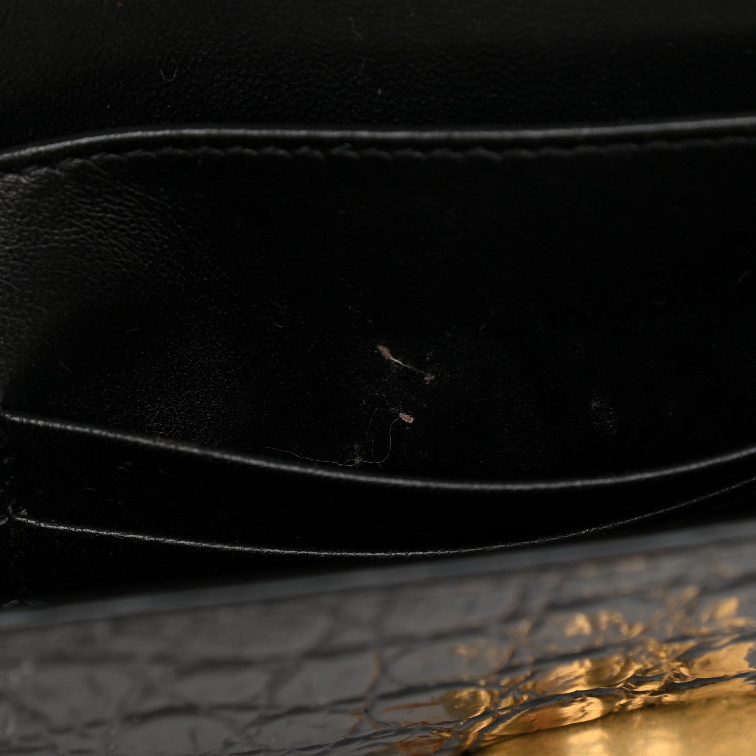 Saint Laurent Calfskin Crocodile Embossed Monogram Cassandra Chain Wallet Black 14 of 14