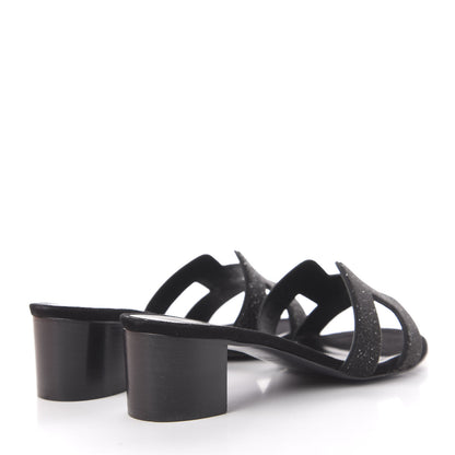 Hermes Suede Goatskin Crystal Powder Oasis Sandals 37 Black 4 of 11