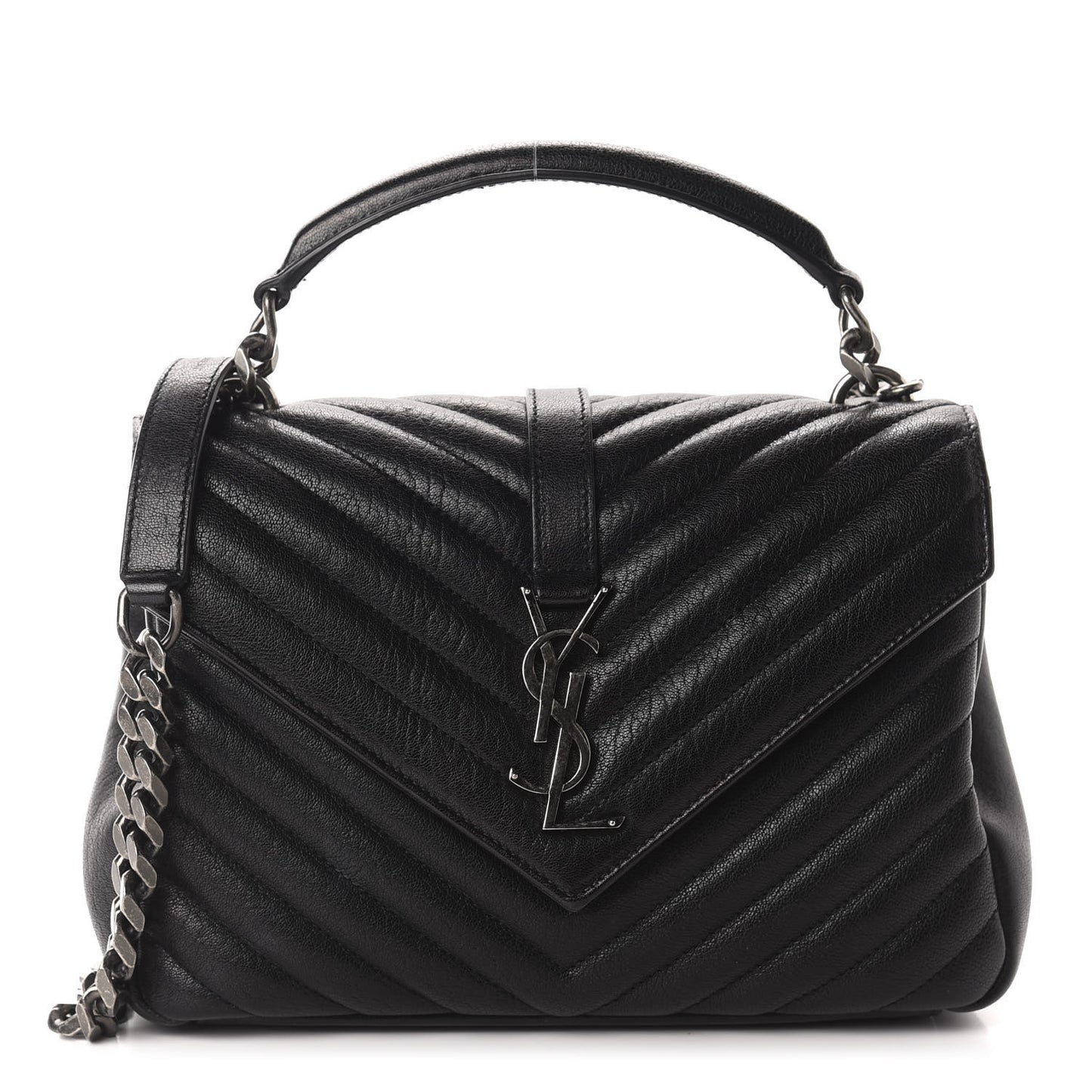 Sheepskin Matelasse Chevron Monogram Medium College Bag Black