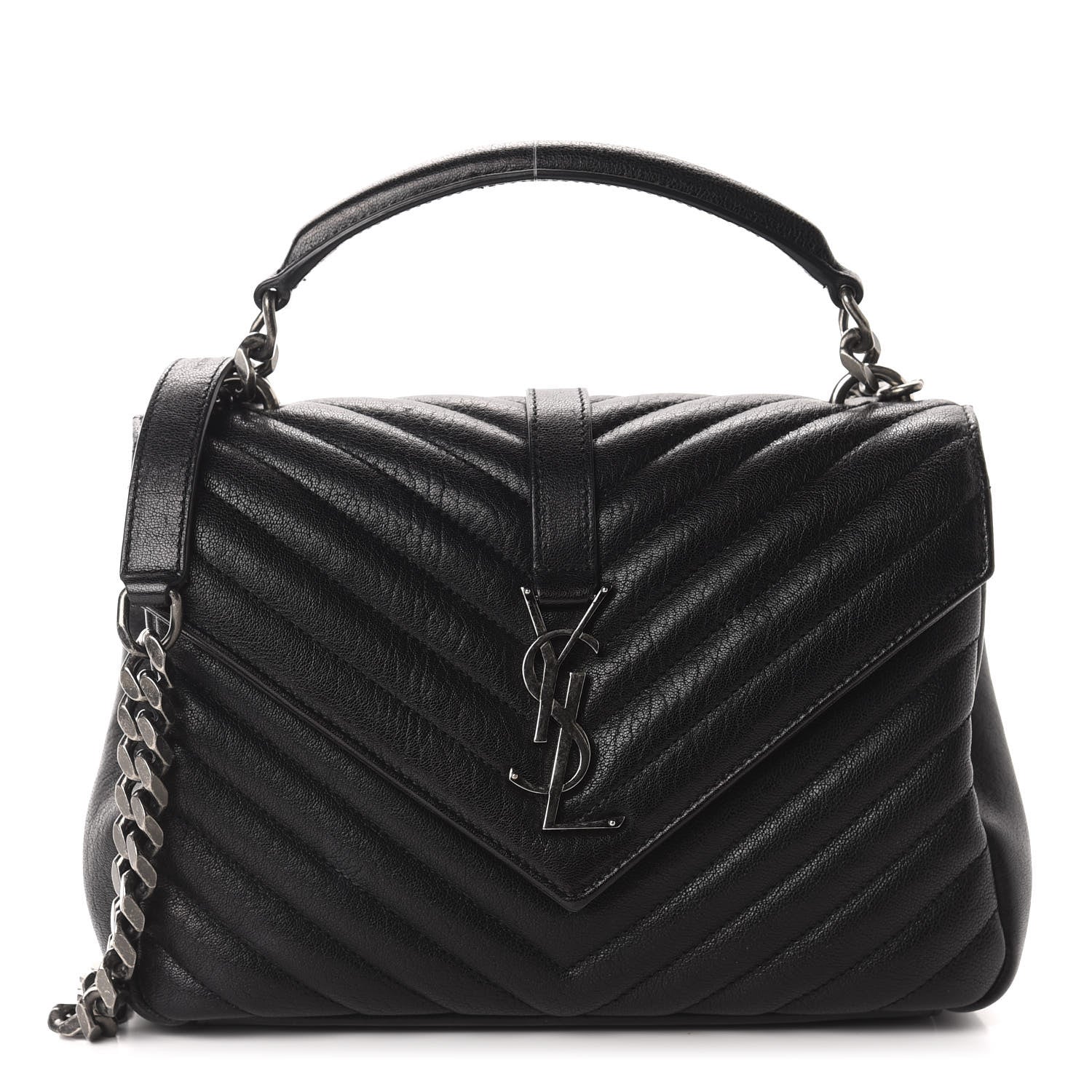 Saint Laurent Sheepskin Matelasse Chevron Monogram Medium College Bag Black 1 of 13