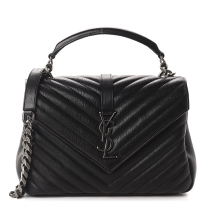 Saint Laurent Sheepskin Matelasse Chevron Monogram Medium College Bag Black 1 of 13