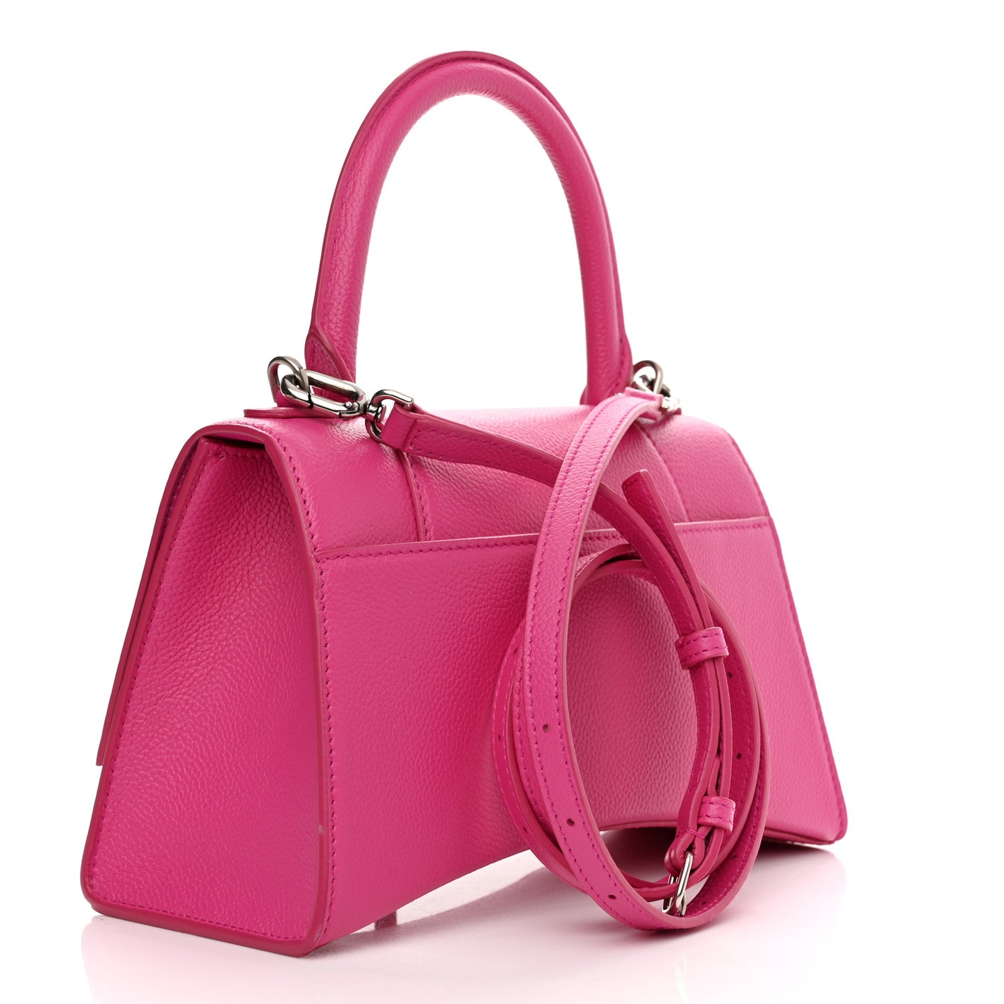 Grained Calfskin Tonal B Small Hourglass Top Handle Bag Acid Fuchsia