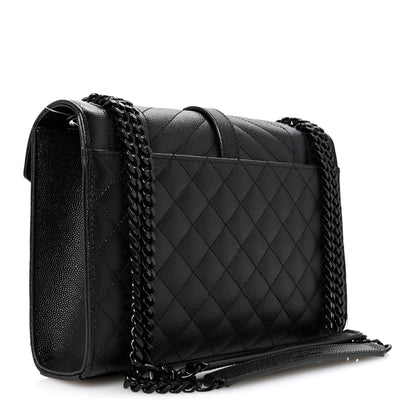 Saint Laurent Grain De Poudre Textured Mixed Matelasse Triquilt Medium Monogram Monochrome Satchel Black 3 of 11