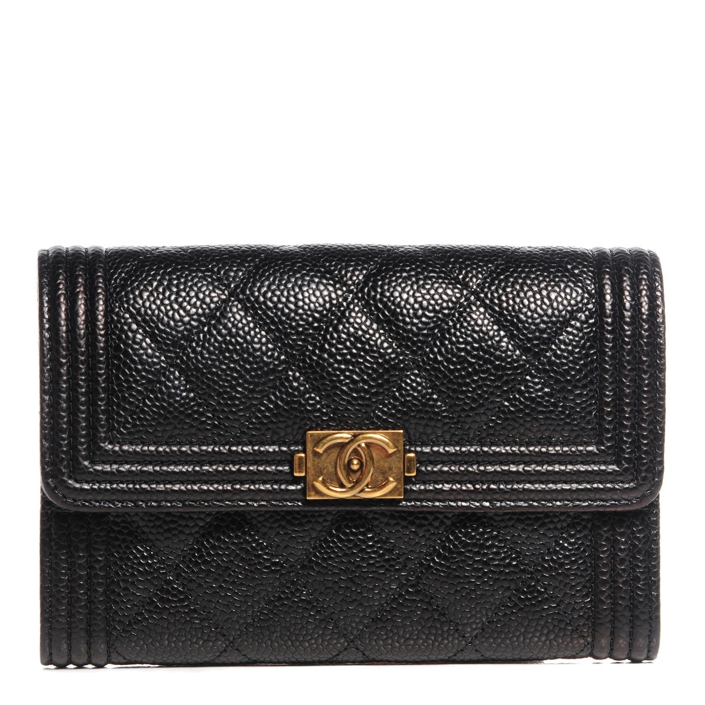 Caviar Quilted Boy Flap Card Holder Wallet Black
