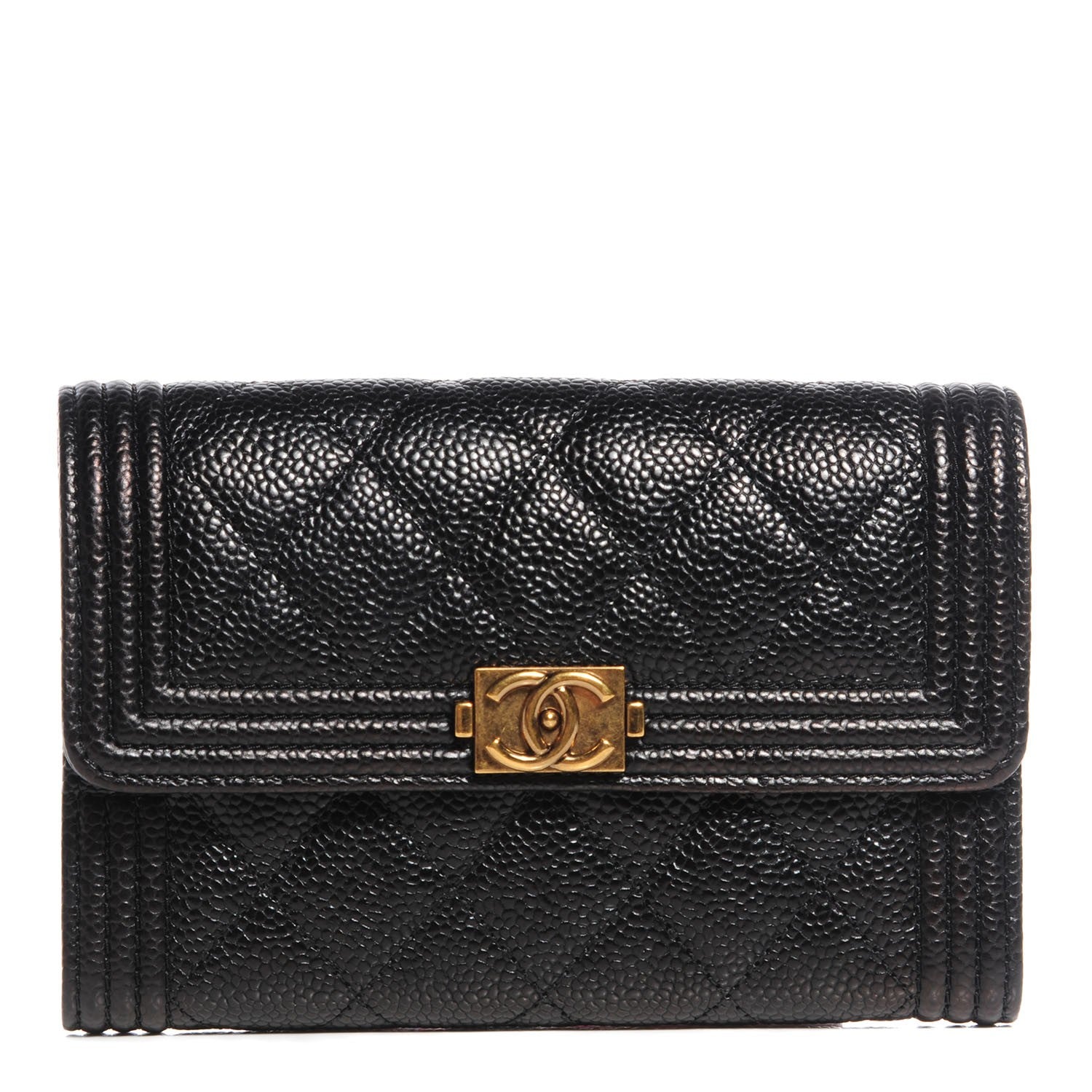 Chanel Caviar Quilted Boy Flap Card Holder Wallet Black 1 of 9