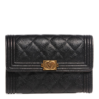 Chanel Caviar Quilted Boy Flap Card Holder Wallet Black 1 of 9