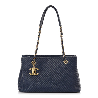 Chanel Wrinkled Lambskin Chevron Quilted Surpique Tote Navy Blue 1 of 13